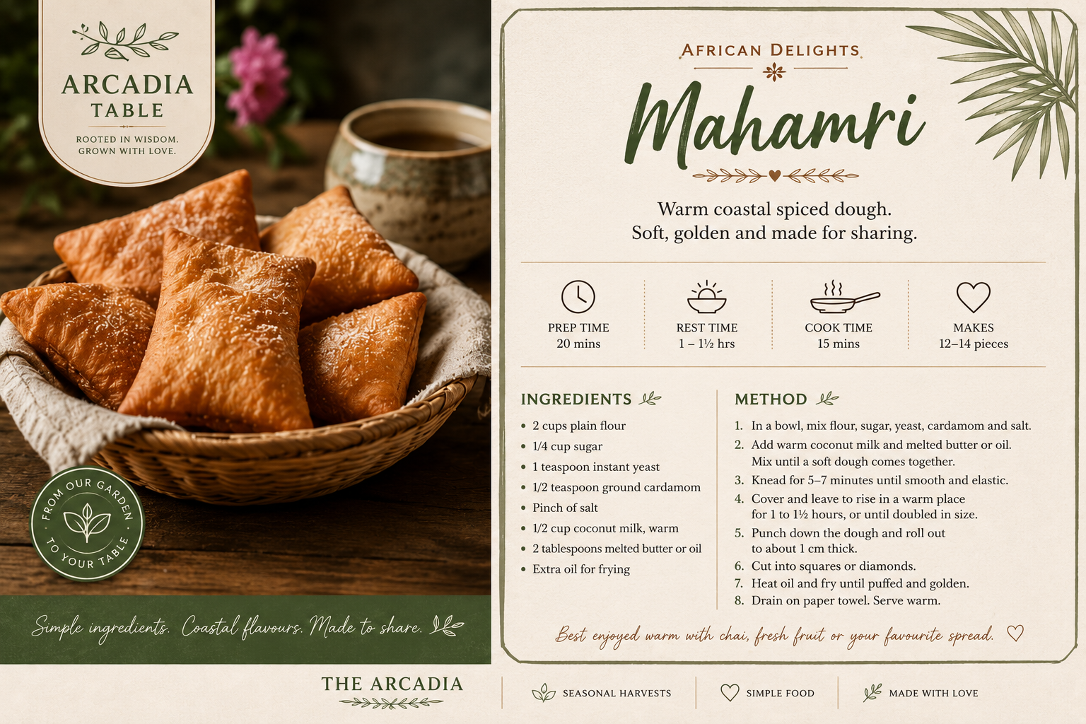 Arcadia Table Mahamri recipe card